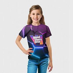 Футболка детская GTA 6 лого на фоне разлома фиолетовых и синих плит, цвет: 3D-принт — фото 2