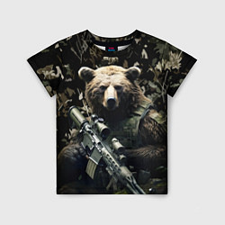 Футболка детская Медведь солдат с винтовкой, цвет: 3D-принт