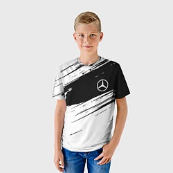 Футболка детская Mercedes benz краски чернобелая геометрия, цвет: 3D-принт — фото 2