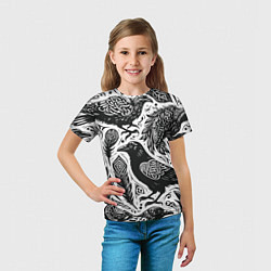 Футболка детская Черные вороны руны паттерн, цвет: 3D-принт — фото 2