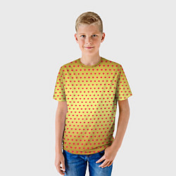 Футболка детская Красные сердечки на золотом фоне, цвет: 3D-принт — фото 2
