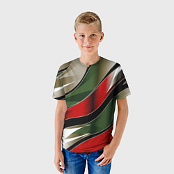 Футболка детская Красные зеленые белые полосы абстракции, цвет: 3D-принт — фото 2