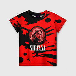 Футболка детская Nirvana красные краски рок бенд, цвет: 3D-принт