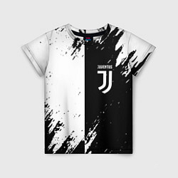 Футболка детская Juventus краски чёрнобелые, цвет: 3D-принт