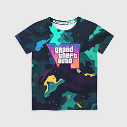 Футболка детская GTA 6 logo яркий неоновый камуфляжный стиль, цвет: 3D-принт