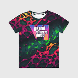 Футболка детская GTA 6 logo яркий неоновый камуфляжный стиль, цвет: 3D-принт