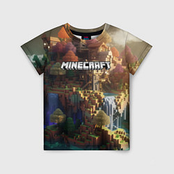 Футболка детская Minecraft logo горы и реки, цвет: 3D-принт