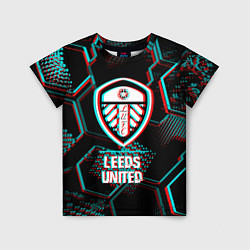 Футболка детская Leeds United FC в стиле glitch на темном фоне, цвет: 3D-принт