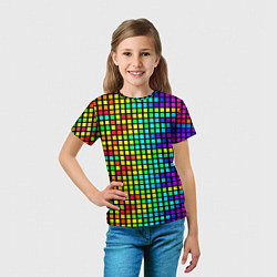 Футболка детская Разноцветные квадраты на чёрном фоне, цвет: 3D-принт — фото 2