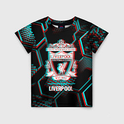 Футболка детская Liverpool FC в стиле glitch на темном фоне, цвет: 3D-принт