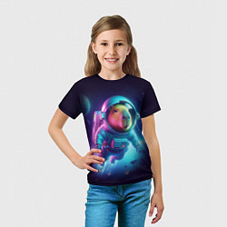 Футболка детская Полёт капибары в космосе - неон, цвет: 3D-принт — фото 2