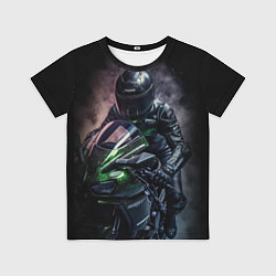 Футболка детская Мотоциклист на спортивном байке черный фон, цвет: 3D-принт