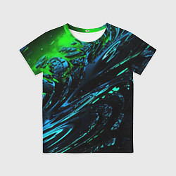 Футболка детская Яркая зеленая краска на темной абстракции, цвет: 3D-принт