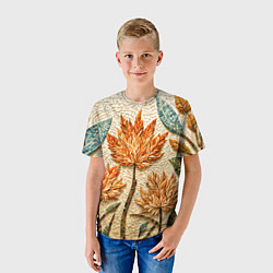 Футболка детская Мозаика осенняя листва в теплых тонах, цвет: 3D-принт — фото 2