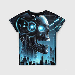 Футболка детская Cyberpunk skull - metropolis neon glow, цвет: 3D-принт