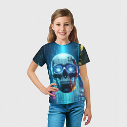 Футболка детская Cyber skull - neon glow ai art, цвет: 3D-принт — фото 2