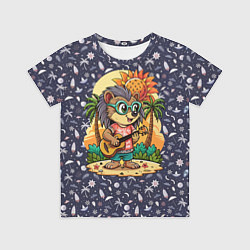 Футболка детская Ежик играет на гитаре жаркое лето, цвет: 3D-принт