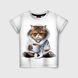 Футболка детская Котик в халате и кофе, цвет: 3D-принт