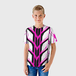 Футболка детская Чёрно-розовые полосы на белом фоне, цвет: 3D-принт — фото 2