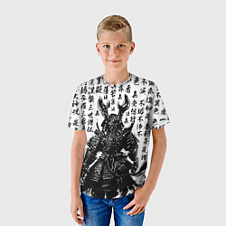 Футболка детская Самурай и паттерн иероглифов, цвет: 3D-принт — фото 2
