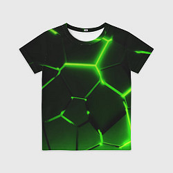 Футболка детская Темные зеленые неоновые плиты в разломе, цвет: 3D-принт
