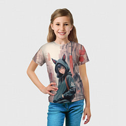 Футболка детская Девушка в худи с ушками, цвет: 3D-принт — фото 2