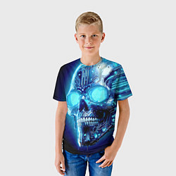 Футболка детская Neon cyber skull - ai art, цвет: 3D-принт — фото 2