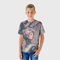 Футболка детская Девушка андроид в розовых цветах, цвет: 3D-принт — фото 2