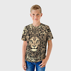 Футболка детская Лев среди узоров из цветов, цвет: 3D-принт — фото 2