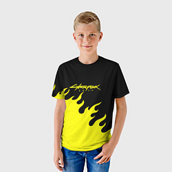 Футболка детская Cyberpunk 2077 желтый fire, цвет: 3D-принт — фото 2