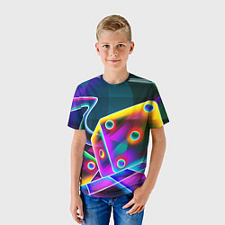 Футболка детская Неоновая геометрия текстура, цвет: 3D-принт — фото 2