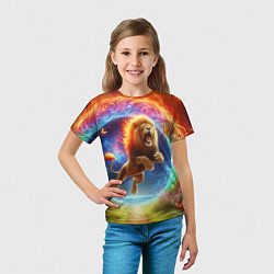 Футболка детская Лев прыгает через огненное кольцо - нейроарт фанта, цвет: 3D-принт — фото 2