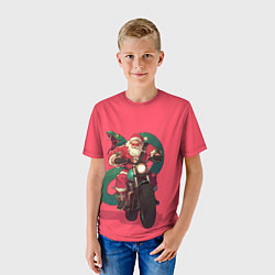 Футболка детская Дед Мороз на мотоцикле с змеёй за спиной, цвет: 3D-принт — фото 2
