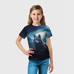 Футболка детская Волк ночью, цвет: 3D-принт — фото 2
