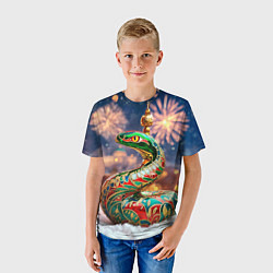 Футболка детская Змея на фоне новогоднего кремля, цвет: 3D-принт — фото 2