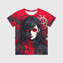 Футболка детская Девушка в стиле аниме в куртке на красном фоне, цвет: 3D-принт