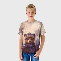 Футболка детская Мишка в пасмурном лесу, цвет: 3D-принт — фото 2