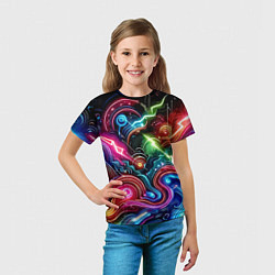 Футболка детская Красочная неоновая абстракция - нейроарт, цвет: 3D-принт — фото 2