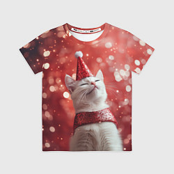 Футболка детская Новогодняя довольный котик, цвет: 3D-принт
