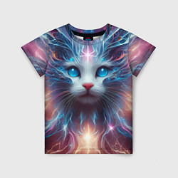 Футболка детская Fantastic blue-eyed neon kitten, цвет: 3D-принт