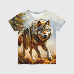 Детская футболка Волк в осеннем лесу