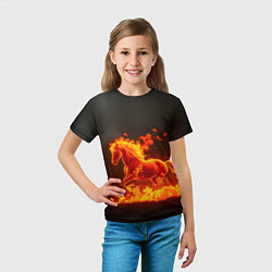 Футболка детская Огненная лошадь на темном фоне, цвет: 3D-принт — фото 2