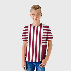 Футболка детская Бело красный узор в полоску, цвет: 3D-принт — фото 2