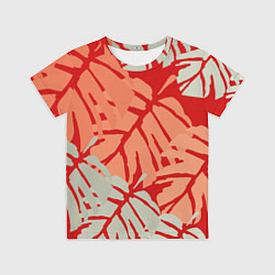 Футболка детская Отпечатки монстеры на красном, цвет: 3D-принт