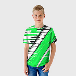 Футболка детская Чёрно-белые глитч полосы на зелёном фоне, цвет: 3D-принт — фото 2