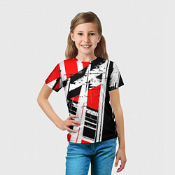 Футболка детская Чёрно-белые абстрактные линии на красном фоне, цвет: 3D-принт — фото 2