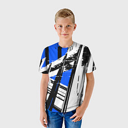 Футболка детская Чёрно-белые абстрактные линии на синем фоне, цвет: 3D-принт — фото 2