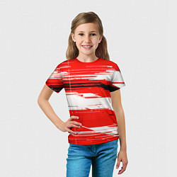 Футболка детская Горизонтальные чёрно-белые линии на красном фоне, цвет: 3D-принт — фото 2
