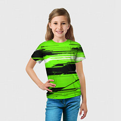 Футболка детская Горизонтальные чёрно-белые линии на зелёном фоне, цвет: 3D-принт — фото 2