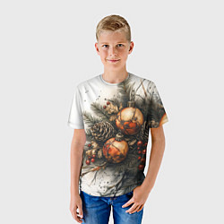 Футболка детская Новогодние игрушки и шишки, цвет: 3D-принт — фото 2